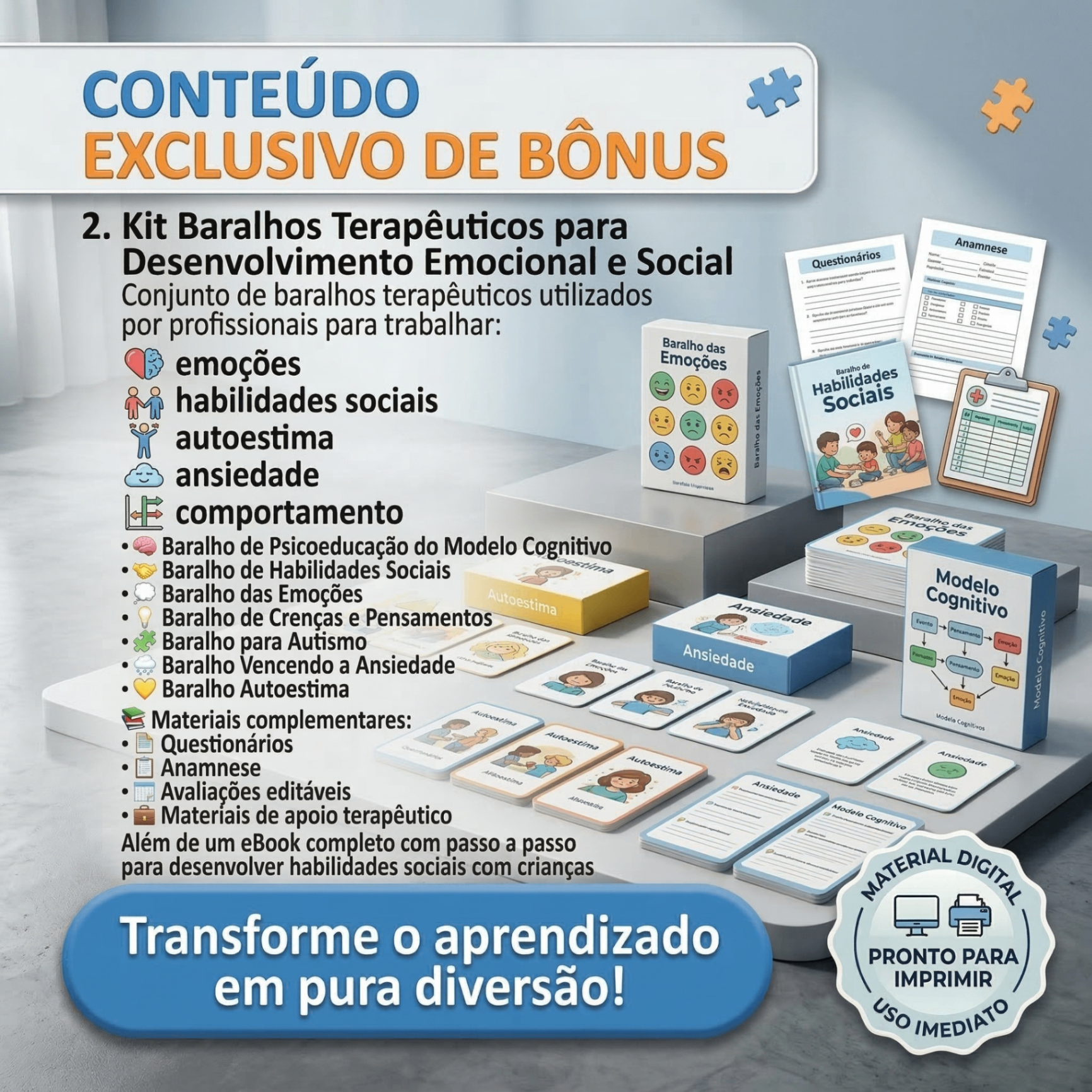 Kit Baralhos Terapêuticos para Desenvolvimento Emocional e Social